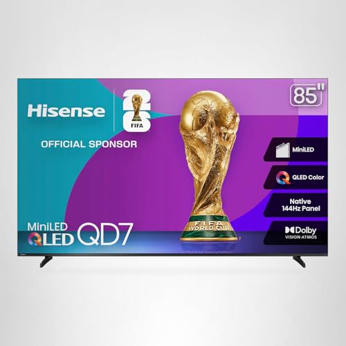 Hisense 50" Class QD7 Series Mini-LED 4K UHD Smart Fire TV (50QD7QF, 2025 Model) - QLED, HDR10+, Dolby Vision, Dolby Atmos, Game Mode Plus, ALLM, Alexa Built in with Voice Remote, Streaming TV, Black