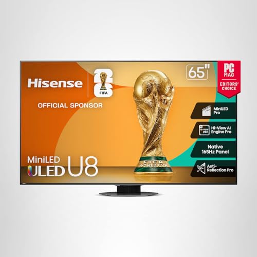 Hisense 55" Class U8 Mini-LED ULED 4K UHD Google Smart TV (55U8QG, 2025 Model) - QLED, Native 165Hz, VRR 288, Up to LD5600, 5000 Nits, HDR10+, Dolby Vision IQ · Atmos, IMAX Enhanced, 4.1.2 Ch Audio
