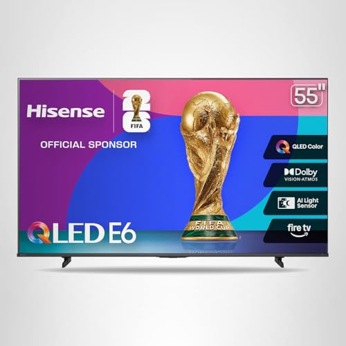 Hisense 55" E6 Cinema Series Hi-QLED 4K UHD Smart Fire TV (55E6QF, 2025 Model) - AI Light Sensor, Dolby Vision · Atmos, Voice Remote with Alexa, Motion Rate 120, HDR 10+ Adaptive, Game Mode Plus