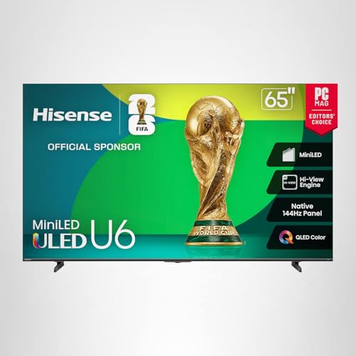 Hisense 55" Class U6 Series Mini-LED 4K UHD Smart Fire TV (55U65QF, 2025 Model) - QLED, Native 144Hz, HDR10+, Dolby Vision IQ, Dolby Atmos, Game Mode Pro, ALLM, Alexa Built in, Black