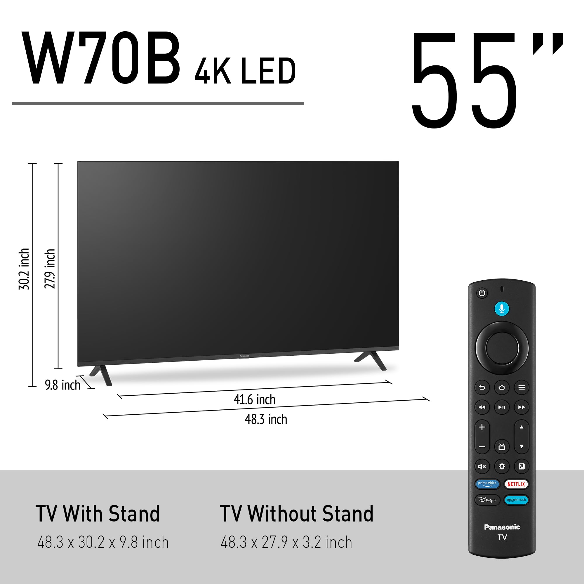 Panasonic W70 Series (2025 Model) 43" LED 4K Ultra HD Smart Fire TV, Press & Ask Alexa, Apple AirPlay, HDR10+, HDMI 2.1, and Bluetooth Support - 43W70BP