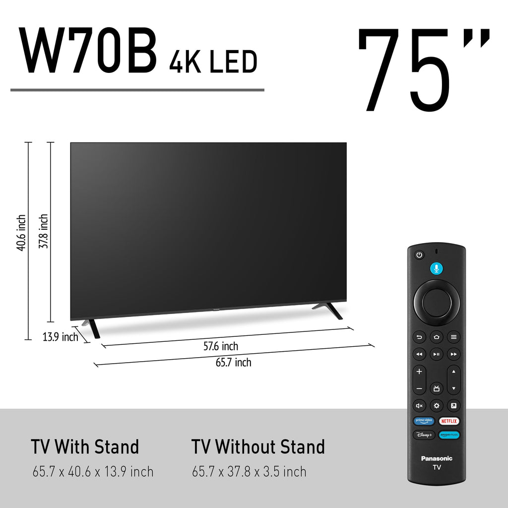 Panasonic W70 Series (2025 Model) 43" LED 4K Ultra HD Smart Fire TV, Press & Ask Alexa, Apple AirPlay, HDR10+, HDMI 2.1, and Bluetooth Support - 43W70BP