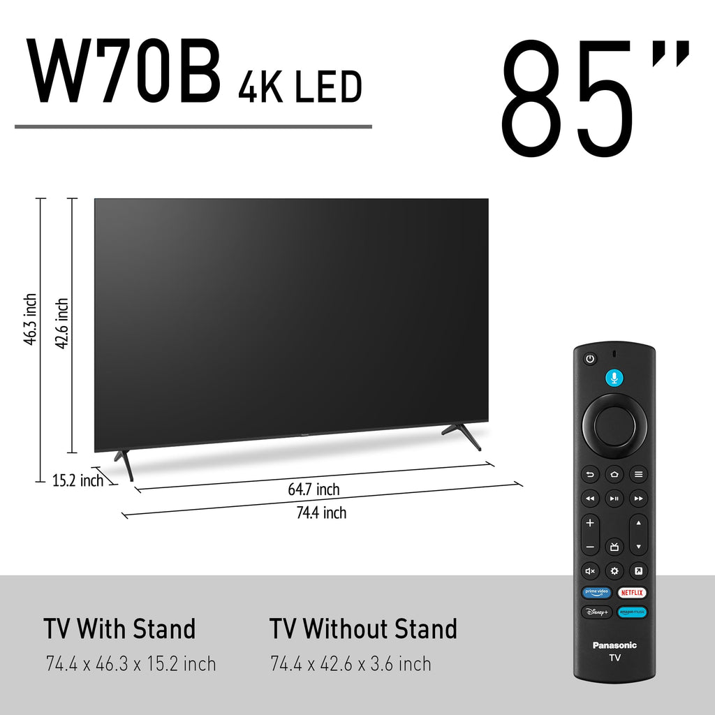 Panasonic W70 Series (2025 Model) 43" LED 4K Ultra HD Smart Fire TV, Press & Ask Alexa, Apple AirPlay, HDR10+, HDMI 2.1, and Bluetooth Support - 43W70BP