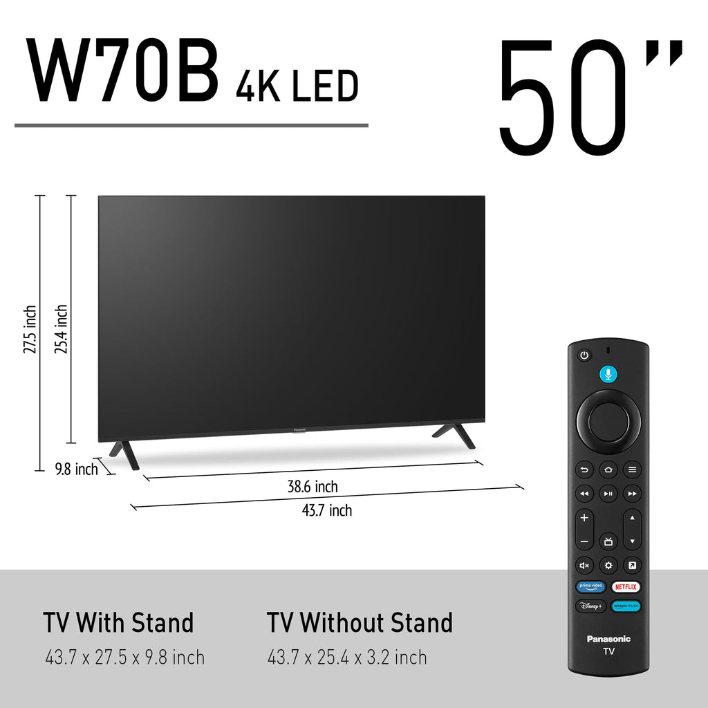 Panasonic W70 Series (2025 Model) 43" LED 4K Ultra HD Smart Fire TV, Press & Ask Alexa, Apple AirPlay, HDR10+, HDMI 2.1, and Bluetooth Support - 43W70BP