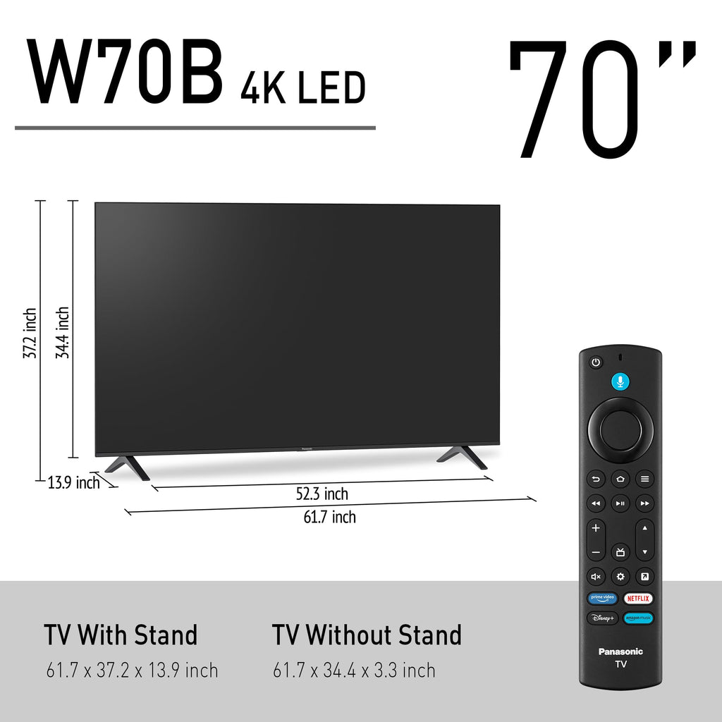 Panasonic W70 Series (2025 Model) 43" LED 4K Ultra HD Smart Fire TV, Press & Ask Alexa, Apple AirPlay, HDR10+, HDMI 2.1, and Bluetooth Support - 43W70BP