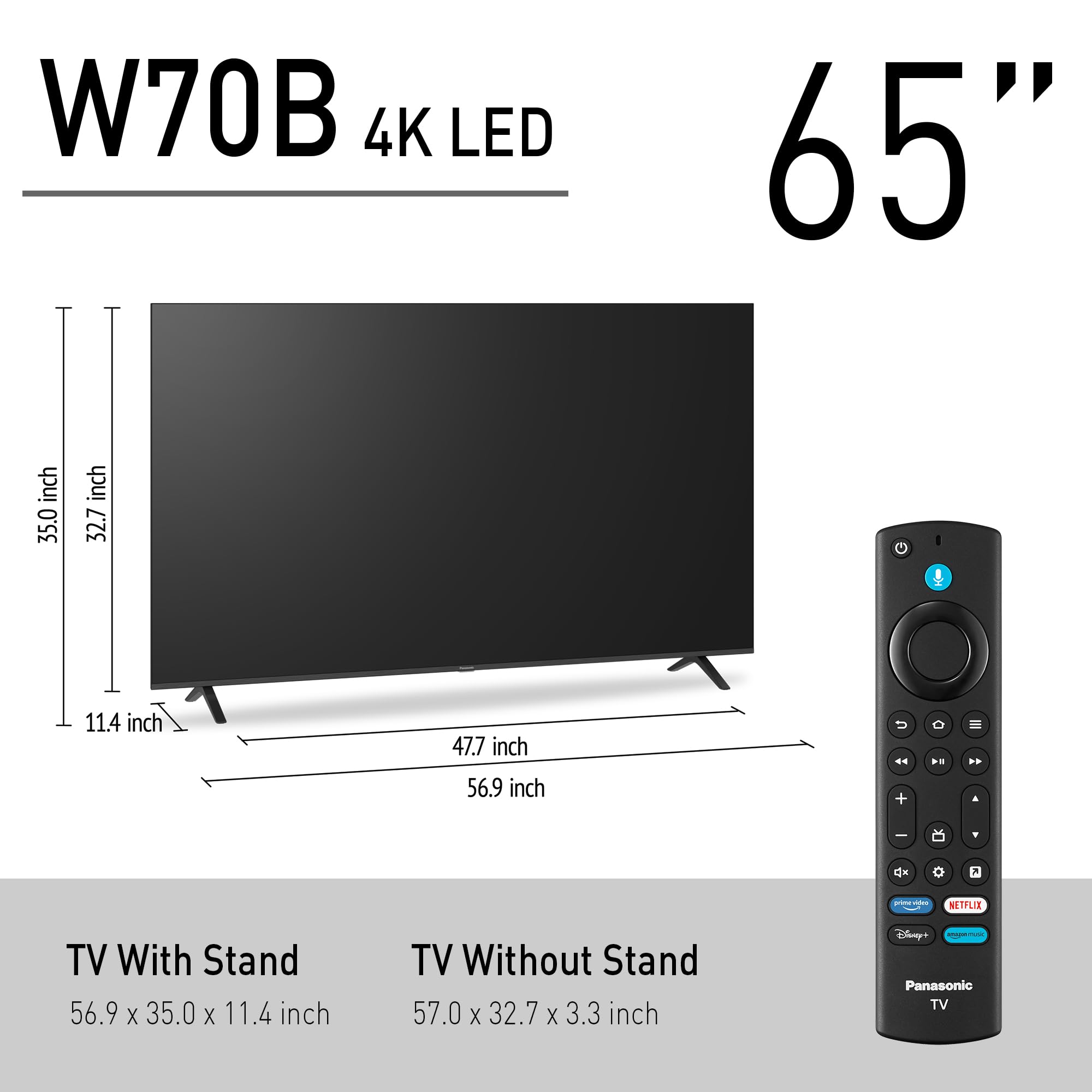 Panasonic W70 Series (2025 Model) 43" LED 4K Ultra HD Smart Fire TV, Press & Ask Alexa, Apple AirPlay, HDR10+, HDMI 2.1, and Bluetooth Support - 43W70BP