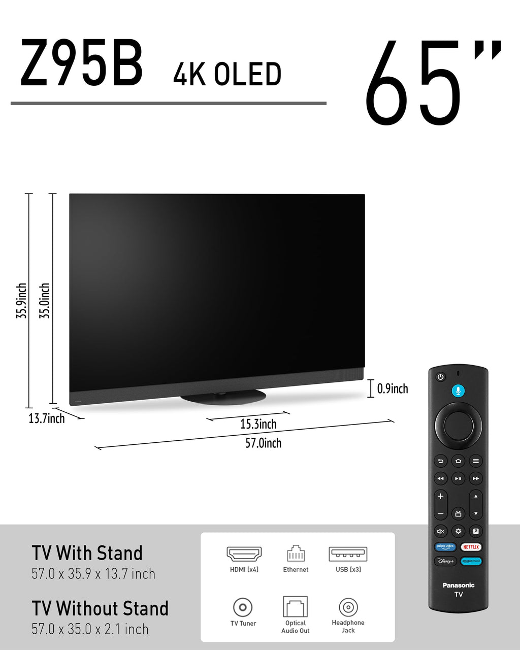 Panasonic Z95 Series (2025 Model) 55-inch OLED 4K Ultra HD Smart Fire TV, HDR10+ Adaptive, Dolby Vision IQ, 360 Soundscape Pro, 144Hz Refresh Rate and Hands-Free Alexa - 55Z95BP