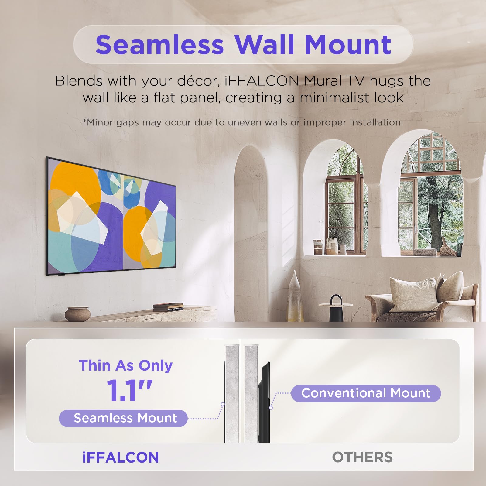 iFFALCON 55-Inch Class QLED 4K Smart TV, Ultra-Slim Picture Frame TV, 144Hz, HDR, Art Mode w/AI Art, Wide Color Gamut, Dolby Vision IQ, Dolby Atmos, Google Assistant Voice Remote(55F75, 2025 Model)