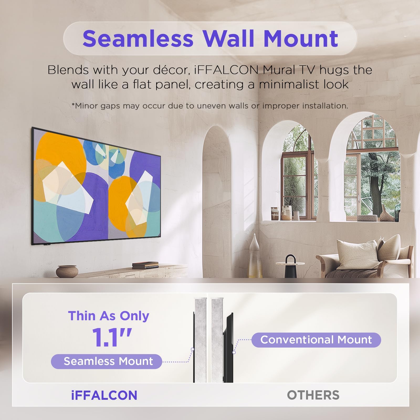 iFFALCON 55-Inch Class QLED 4K Smart TV, Ultra-Slim Picture Frame TV, 144Hz, HDR, Art Mode w/AI Art, Wide Color Gamut, Dolby Vision IQ, Dolby Atmos, Google Assistant Voice Remote(55F75, 2025 Model)