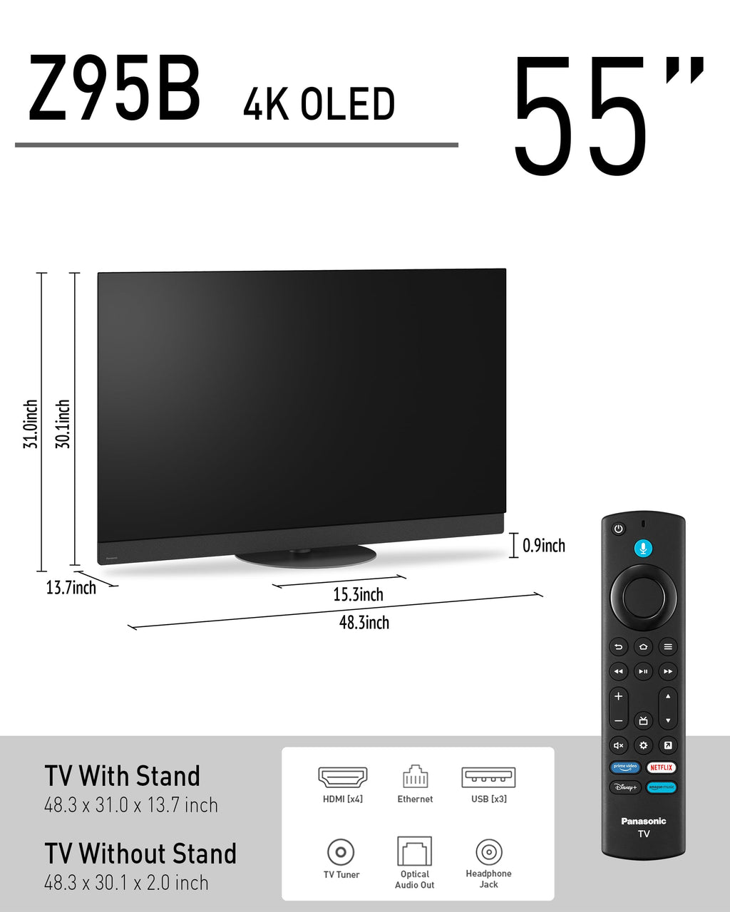 Panasonic Z95 Series (2025 Model) 55-inch OLED 4K Ultra HD Smart Fire TV, HDR10+ Adaptive, Dolby Vision IQ, 360 Soundscape Pro, 144Hz Refresh Rate and Hands-Free Alexa - 55Z95BP