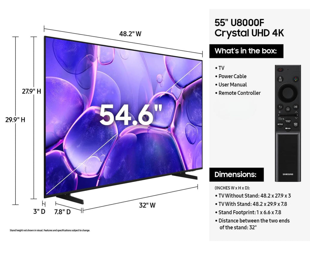 Samsung 43 Inch Smart TV 2025 Class U8000 Series Crystal UHD 4K Smart Tizen TV with Bluetooth, Motion Xcelerator(Renewed)