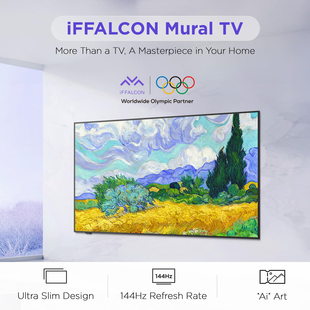 iFFALCON 55-Inch Class QLED 4K Smart TV, Ultra-Slim Picture Frame TV, 144Hz, HDR, Art Mode w/AI Art, Wide Color Gamut, Dolby Vision IQ, Dolby Atmos, Google Assistant Voice Remote(55F75, 2025 Model)