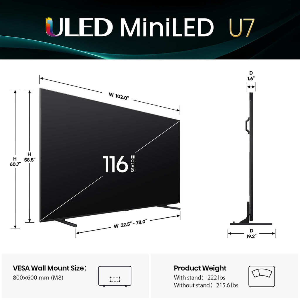 Hisense 65" U7 Mini-LED ULED 4K UHD Best Premium Gaming Google Smart TV (65U75QG, 2025 Model) - QLED, Native 165Hz, VRR 288, Up to 3000 Nits, HDR10+, Dolby Vision IQ · Atmos, IMAX Enhanced, 2.1.2 Ch