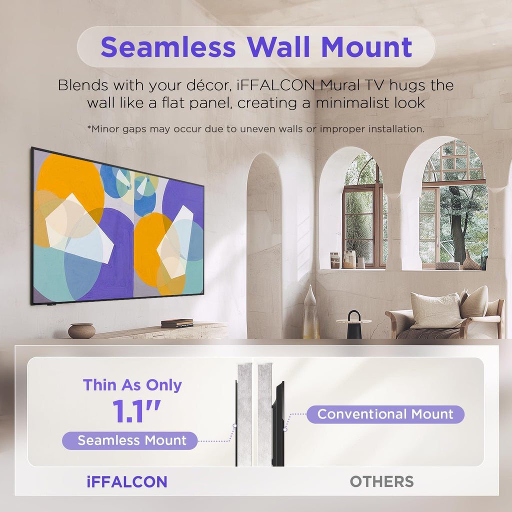 iFFALCON 55-Inch Class QLED 4K Smart TV, Ultra-Slim Picture Frame TV, 144Hz, HDR, Art Mode w/AI Art, Wide Color Gamut, Dolby Vision IQ, Dolby Atmos, Google Assistant Voice Remote(55F75, 2025 Model)