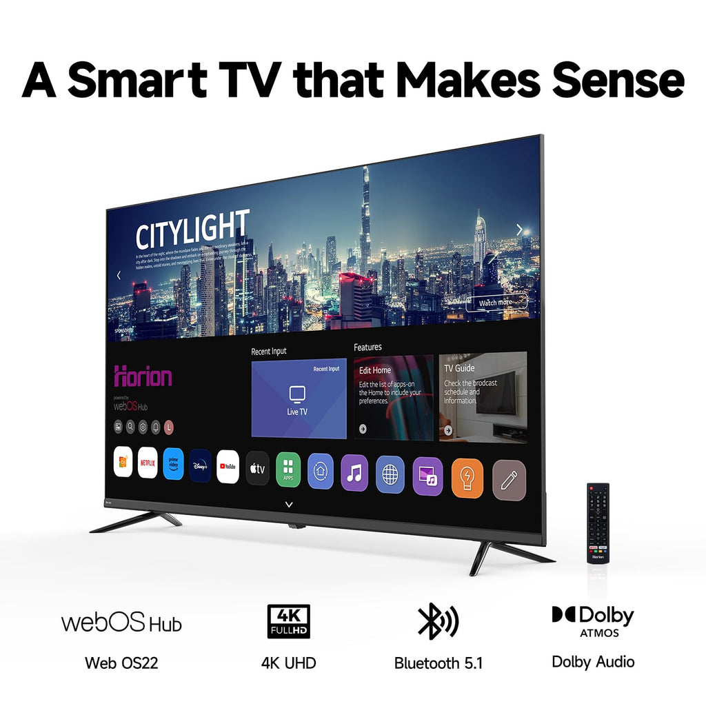 HORION 65 Inch Smart TV, 4K UHD LED TV with WebOS 22, Ultra Slim Television with Mega Contrast, HDR10, Dolby Audio, Streaming Live, Compatible with Miracast and Airplay (P6D Series, 2025)