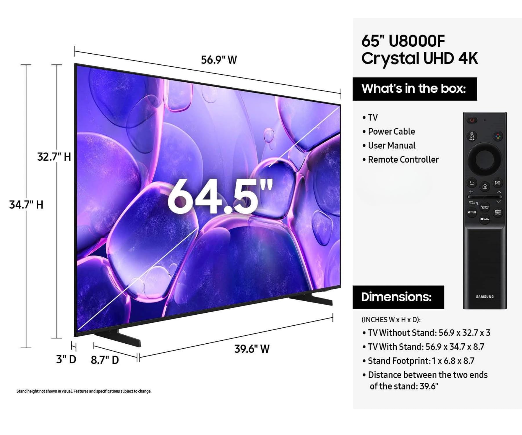 Samsung 43 Inch Smart TV 2025 Class U8000 Series Crystal UHD 4K Smart Tizen TV with Bluetooth, Motion Xcelerator(Renewed)