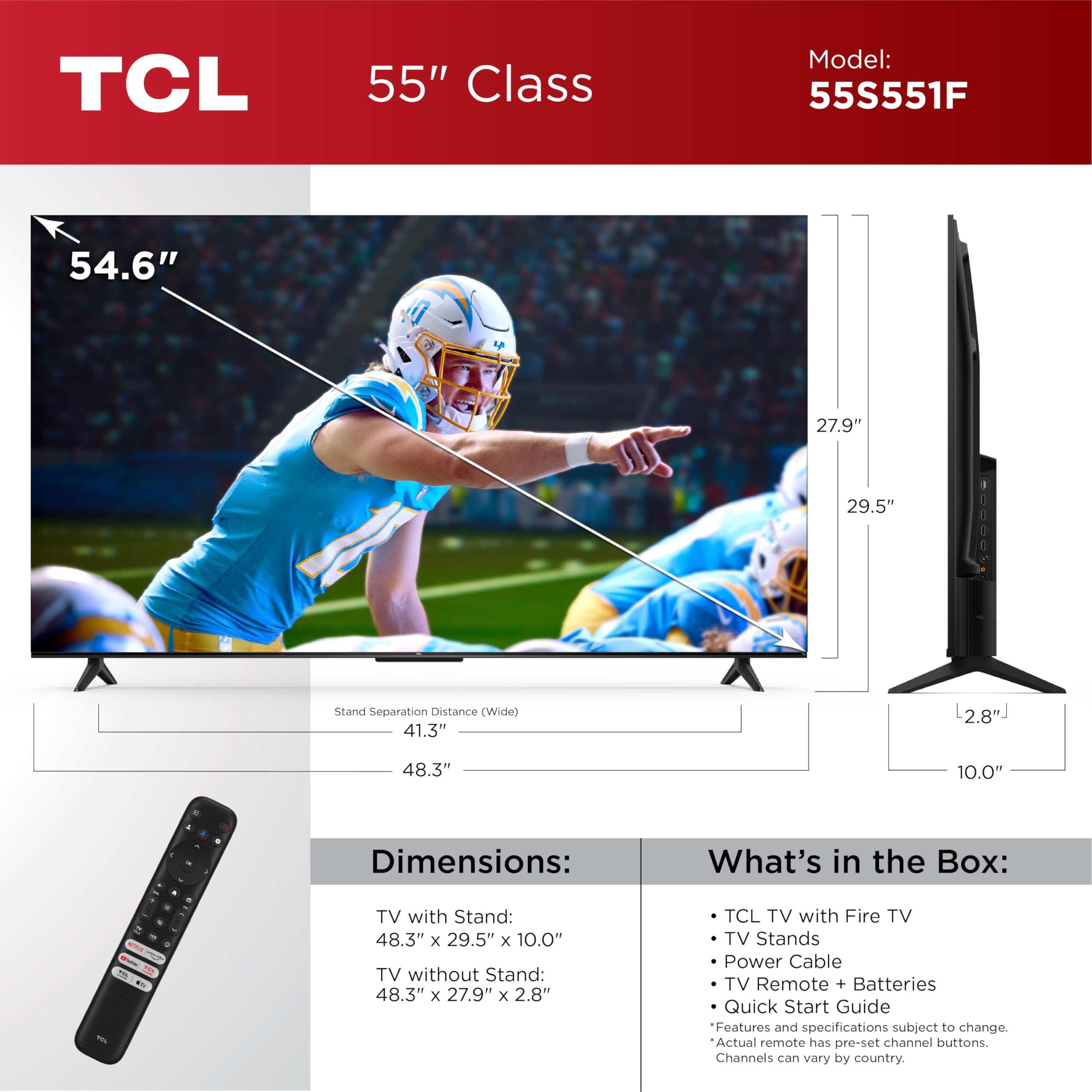 TCL 65-Inch Class S5 UHD 4K LED Smart TV with Fire TV (65S551F, 2024 Model), Dolby Vision, HDR PRO+, Dolby Atmos, Alexa Built-in with Voice Remote, Apple AirPlay 2 Compatibility, Streaming Television
