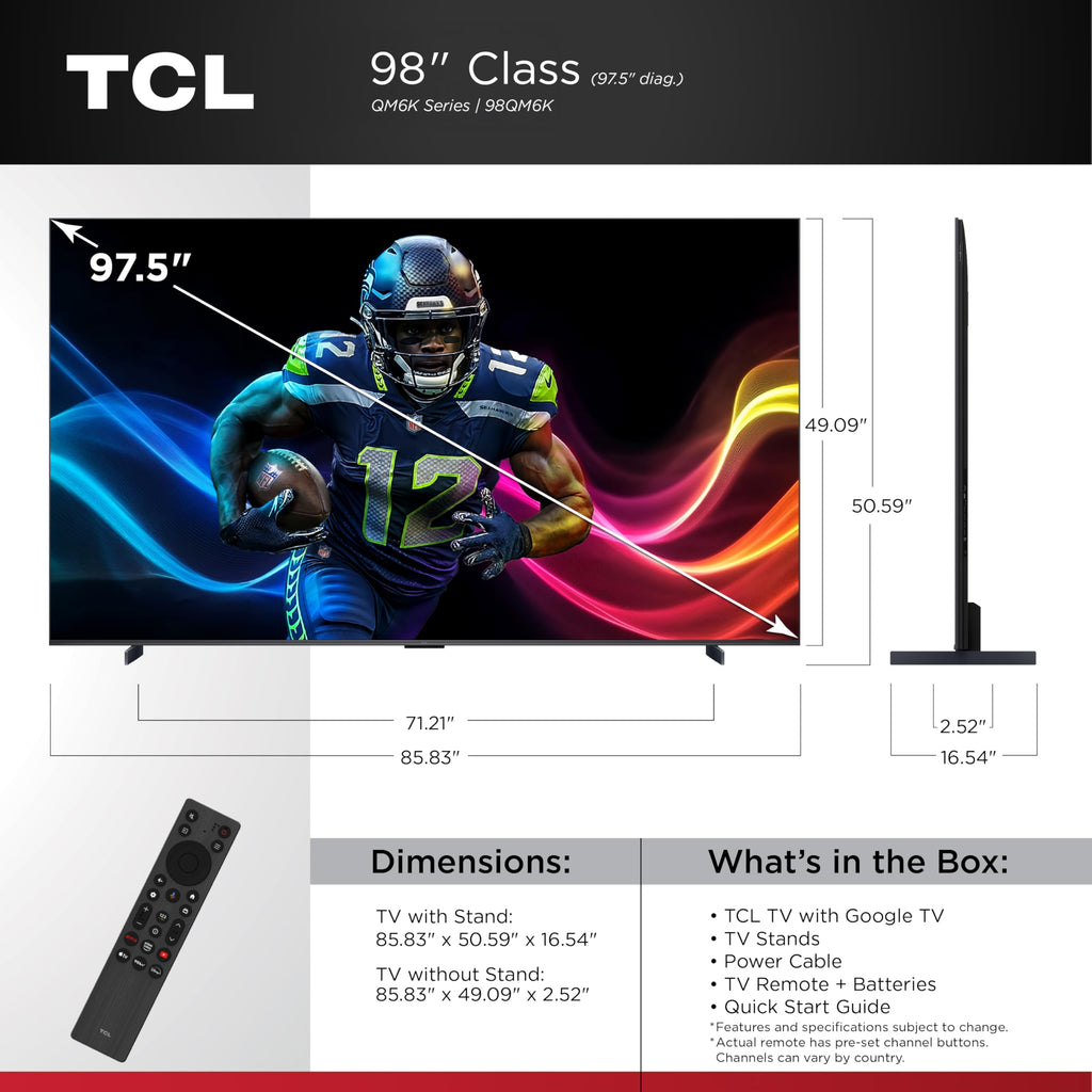 TCL 55 Inch Class QM6K Series | Mini LED QLED 4K HDR | 55QM6K, 2025 Model | 120HZ-144HZ High Brightness Smart Google TV Dolby Atmos Onkyo Audio | Voice Remote Alexa Gaming Streaming Television