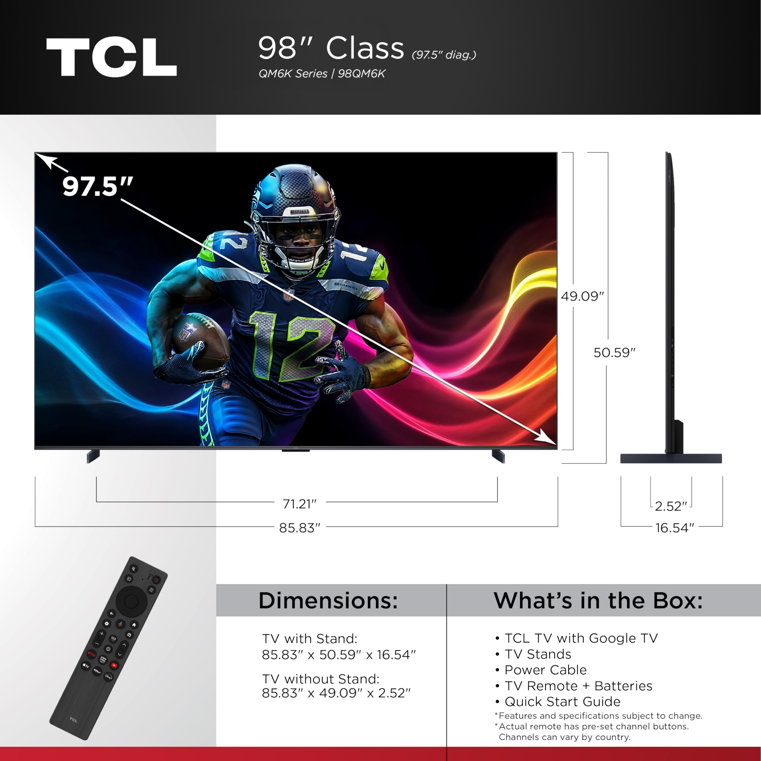 TCL 55 Inch Class QM6K Series | Mini LED QLED 4K HDR | 55QM6K, 2025 Model | 120HZ-144HZ High Brightness Smart Google TV Dolby Atmos Onkyo Audio | Voice Remote Alexa Gaming Streaming Television