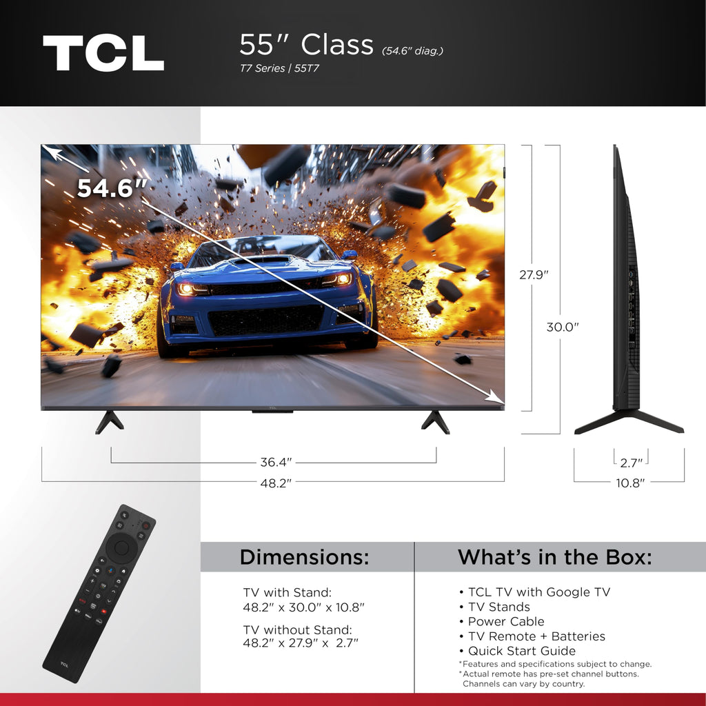 TCL 65 Inch Class T7 Series | 4K QLED HDR | 65T7, 2025 Model | 120HZ-144HZ High Brightness Smart Google TV Dolby Atmos Audio | Voice Remote Alexa Gaming Streaming Television