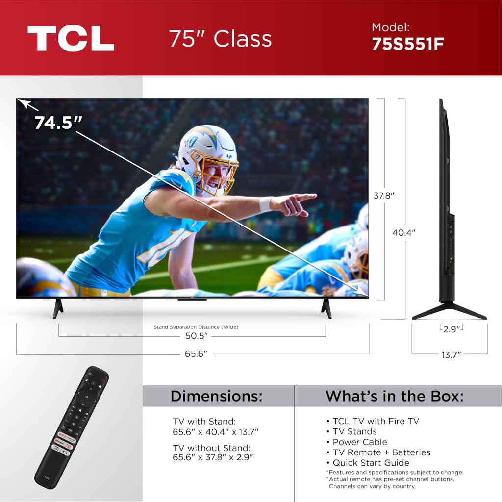 TCL 65-Inch Class S5 UHD 4K LED Smart TV with Fire TV (65S551F, 2024 Model), Dolby Vision, HDR PRO+, Dolby Atmos, Alexa Built-in with Voice Remote, Apple AirPlay 2 Compatibility, Streaming Television