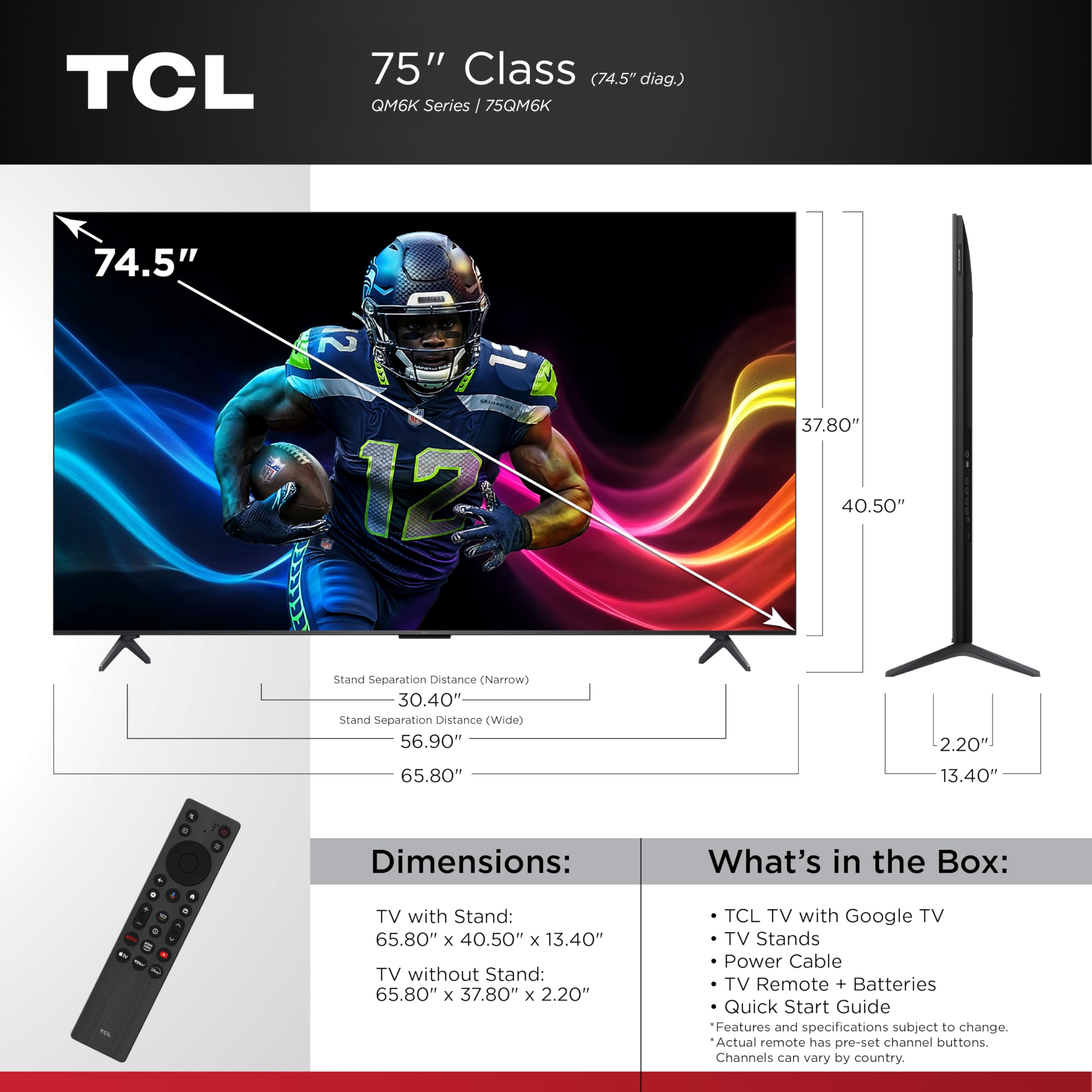 TCL 55 Inch Class QM6K Series | Mini LED QLED 4K HDR | 55QM6K, 2025 Model | 120HZ-144HZ High Brightness Smart Google TV Dolby Atmos Onkyo Audio | Voice Remote Alexa Gaming Streaming Television