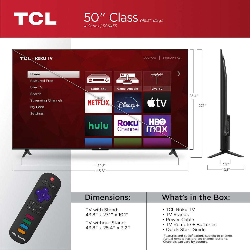 TCL 43" Class 4-Series 4K UHD HDR Smart Roku TV – 43S455
