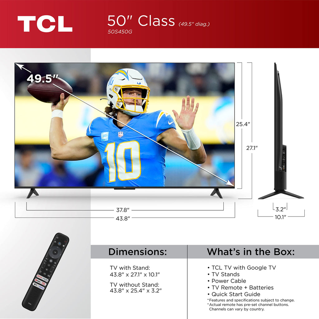 TCL 43-Inch Class S4 4K LED Smart TV with Google TV (43S450G, 2023 Model), Dolby Vision, HDR Pro, Dolby Atmos, Google Assistant Built-in with Voice Remote, Works with Alexa, Streaming UHD Television