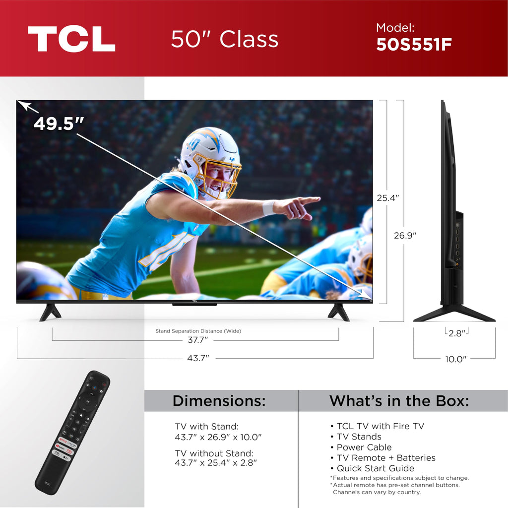 TCL 65-Inch Class S5 UHD 4K LED Smart TV with Fire TV (65S551F, 2024 Model), Dolby Vision, HDR PRO+, Dolby Atmos, Alexa Built-in with Voice Remote, Apple AirPlay 2 Compatibility, Streaming Television