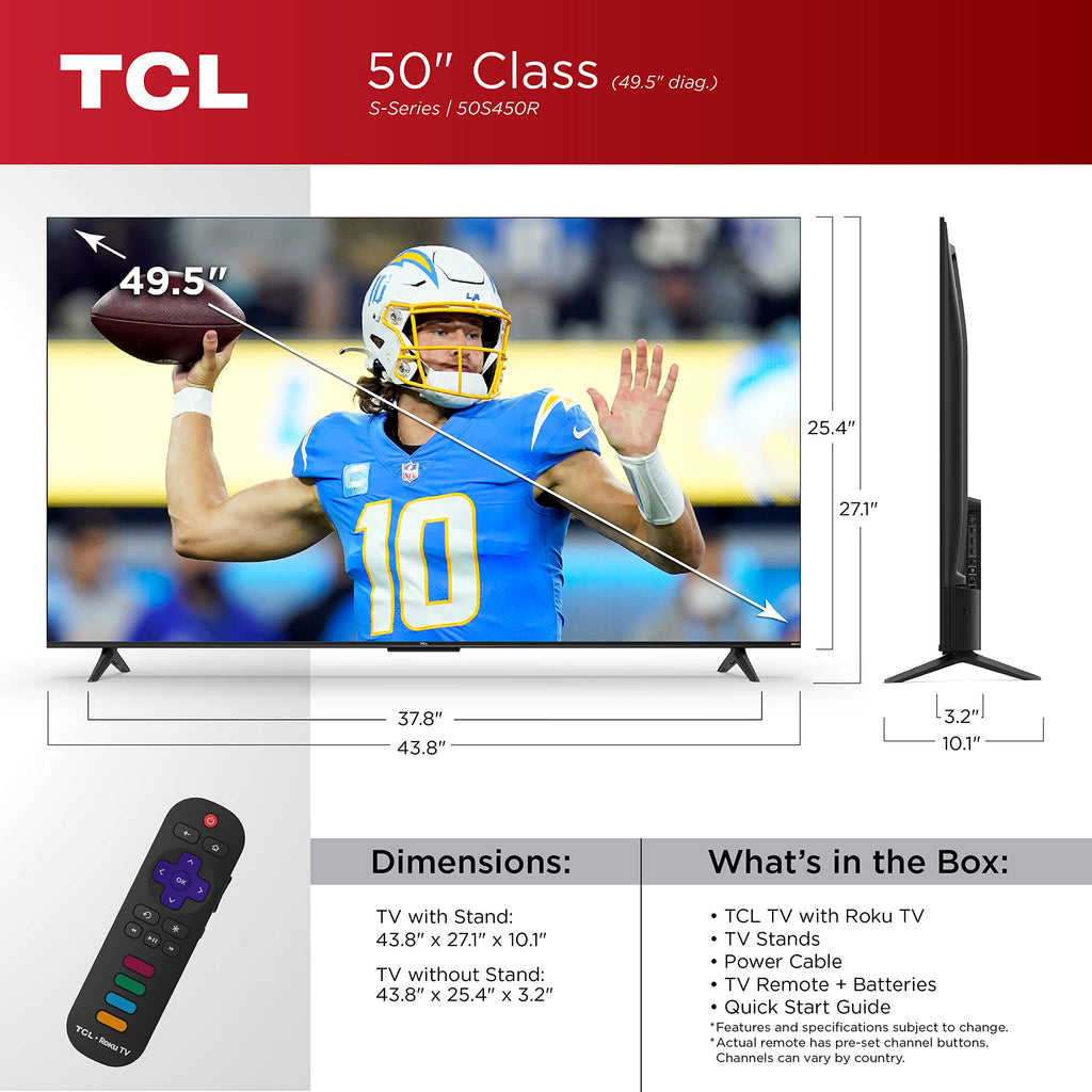 TCL 43-Inch Class S4 4K LED Smart TV with Roku TV (43S450R, 2023 Model), Dolby Vision, HDR, Dolby Atmos, Works with Alexa, Google Assistant and Apple HomeKit Compatibility, Streaming UHD Television