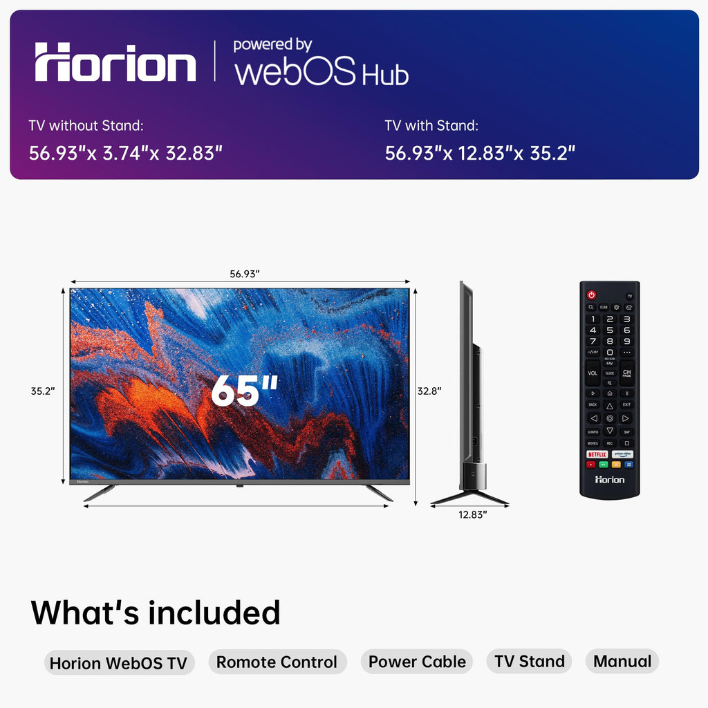 HORION 43 inch Smart TV, 4K UHD LED TV with WebOS 22, Ultra Slim Television with Mega Contrast, HDR10, Dolby Audio - Streaming Live, Bluetooth, Hdmi, WiFi ((P6D Series, 2025)