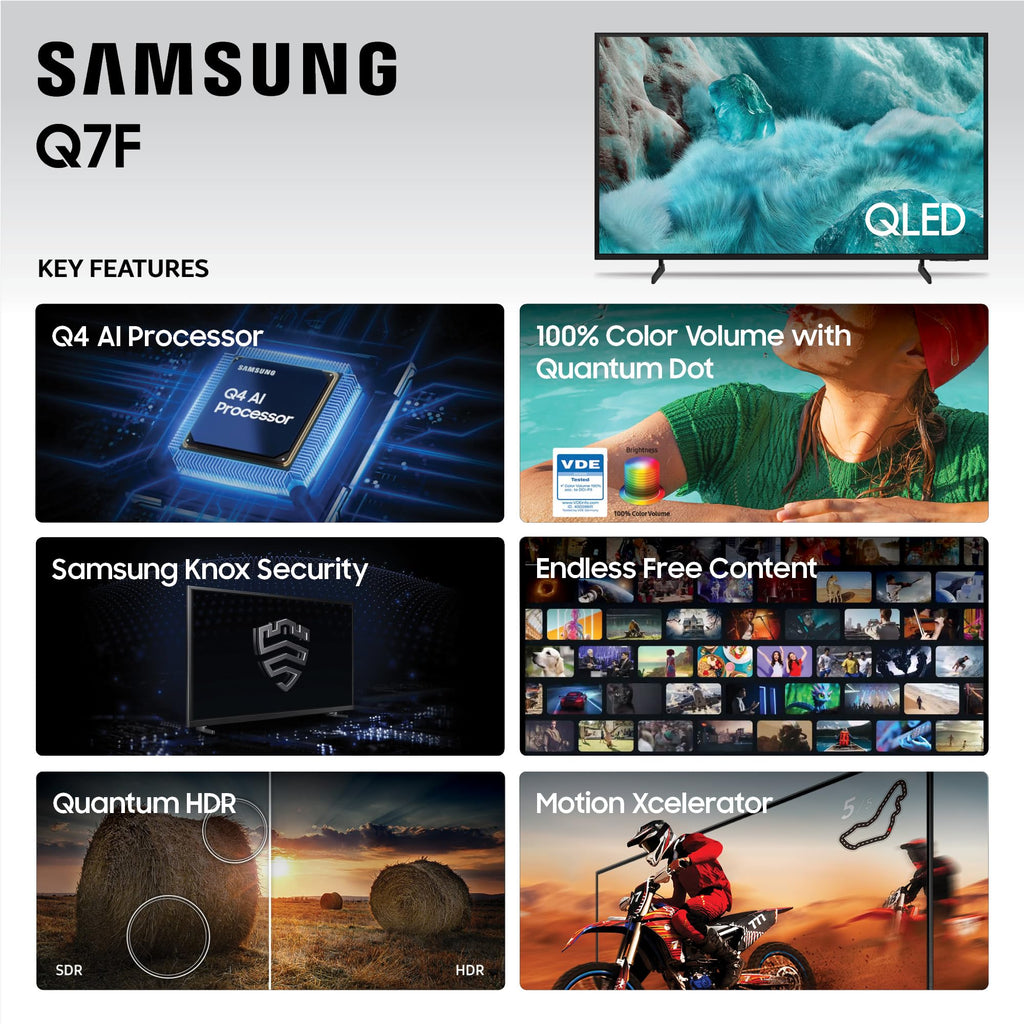 Samsung 43-Inch Class QLED Q7F Series Samsung Vision AI Smart TV (2025 Model, 43Q7F) Quantum HDR, Object Tracking Sound Lite, Q4 AI Gen1 Processor, 4K upscaling, Gaming Hub, Alexa Built-in